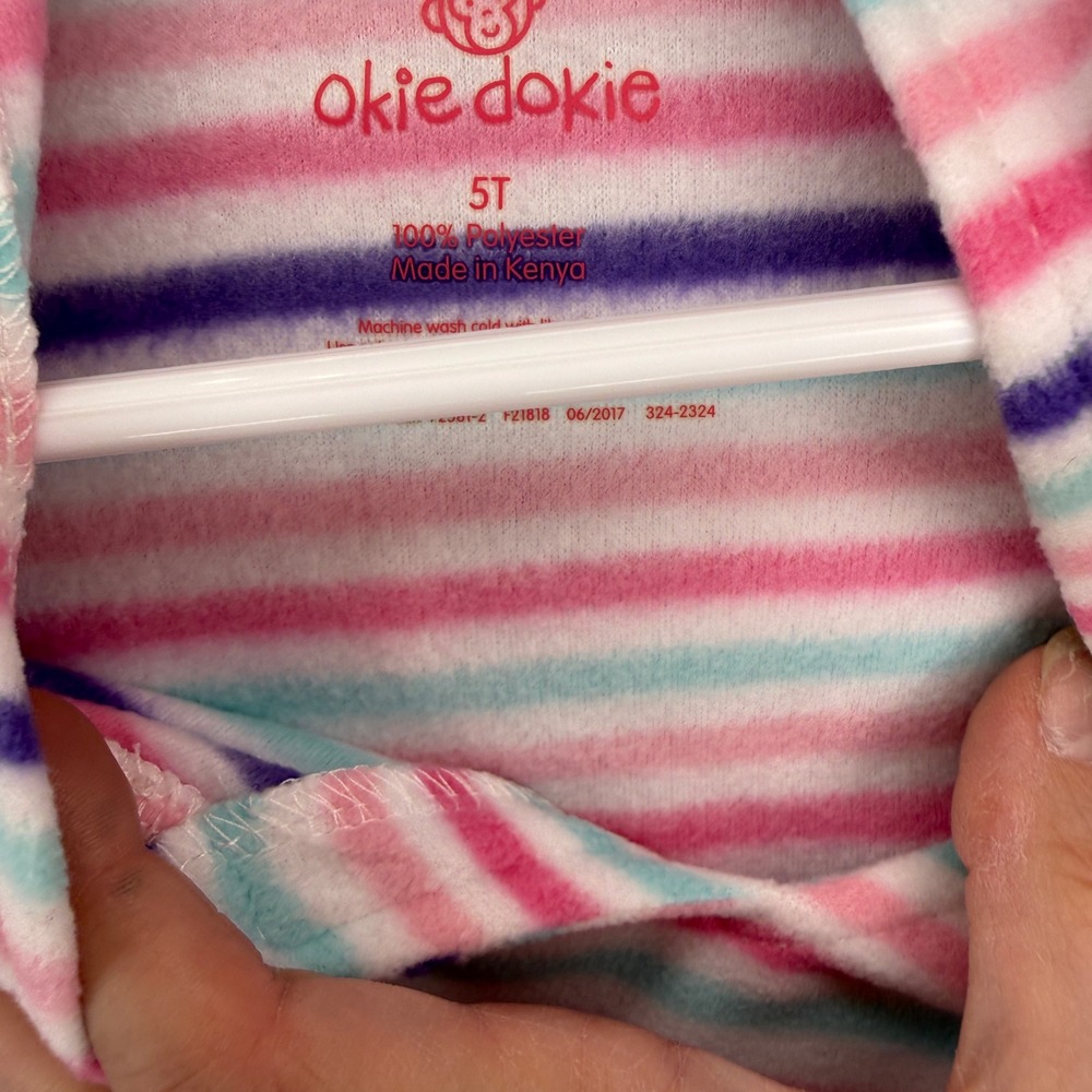 Okie Dokie Toddler Girls Pink Purple Striped Fleece Hoodie Pullover Size 5T NWT - Picture 4 of 5